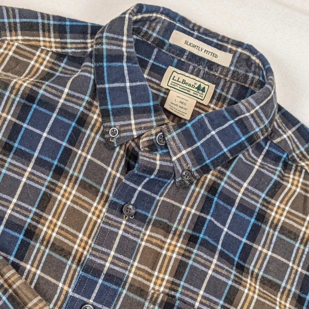 LL Bean‎ Mens Flannel Shirt Large Plaid 298167 Cotton Gorpcore Cozy Granola